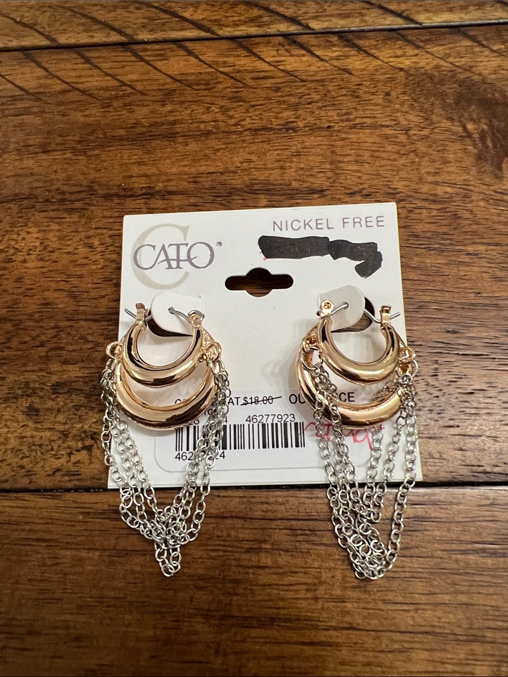 Cato Two-Tone Hoop Earrings with Draped Chains - Rose Gold & Silver